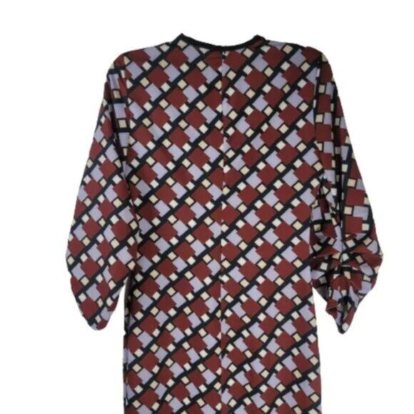Zara Geometric Print Long Sleeve Midi Dress Modern Graphic Pattern Chic Fall - Picture 6 of 11
